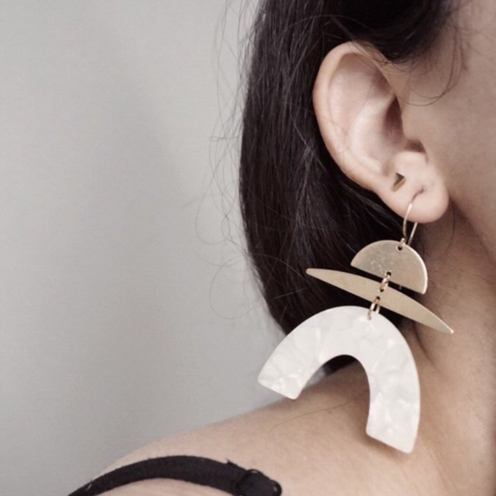 SHE // Brass & Acetate Minimalist Earrings